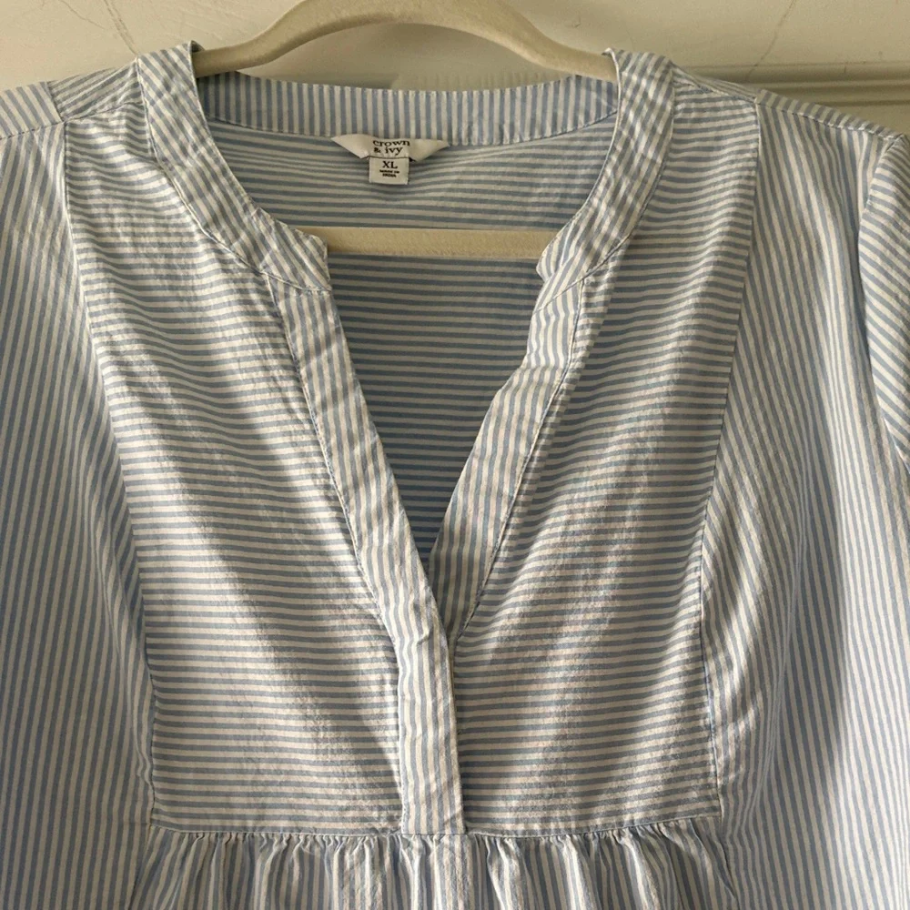 Crown & Ivy Blue Striped Peplum Blouse - Picture 3 of 6